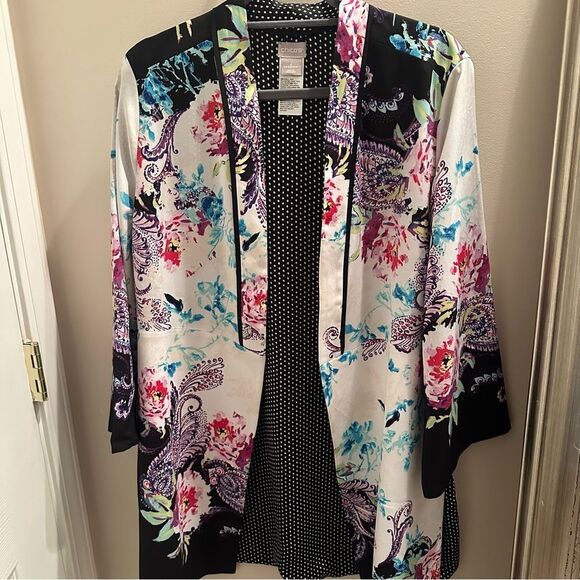 Chico's Floral with Polka Dot Open Front Jacket. - Picture 5 of 5
